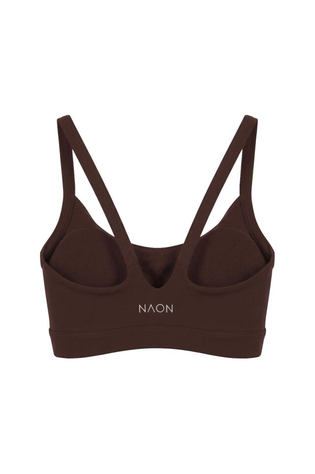 Naon Askılı Sporcu Sütyeni - Siyah Kahverengi - XS